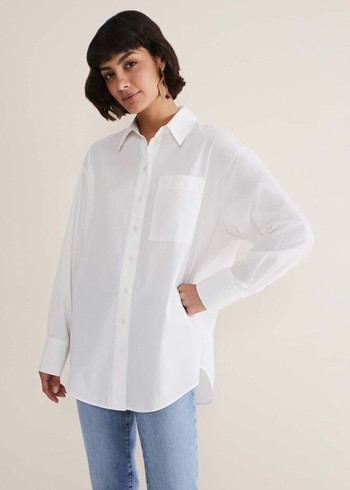 Phase Eight White Cotton Oversized Shirts White USA | 6874395-XQ